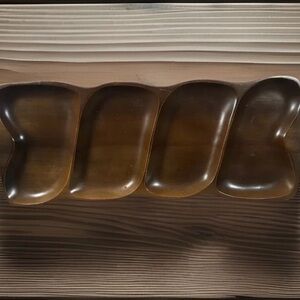 Vintage MCM SERVING TRAY Teak Wood 4 Section Bento Snacks Appetizers Decor JAPAN